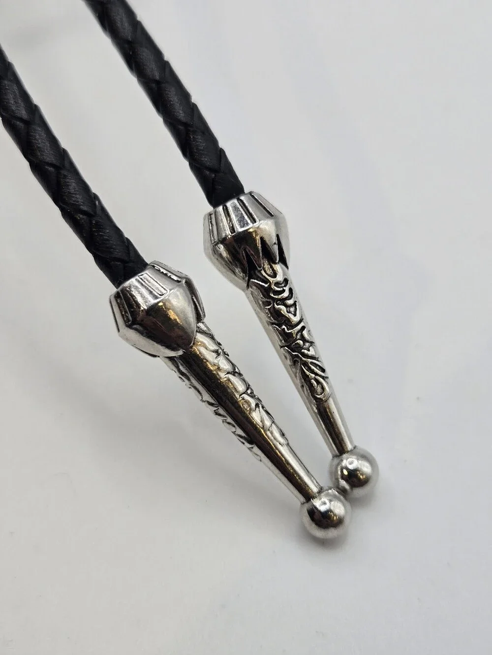 Silver Chrysocolla Scarab Western Bolo Tie Leather Braid Rockstar 70s Aesthetic